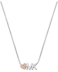 Michael Kors - Brass And Pavé Crystal Mk Logo Pendant Necklace For - Lyst