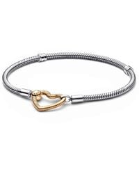 PANDORA - Moments Heart Closure Snake Chain Bracelet - Lyst