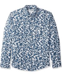 Amazon Essentials Regular-fit Long-sleeve Print Linen Shirt - Blue
