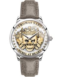 Thomas Sabo Watch Rebel Spirit 3d Skulls Analogue Quartz Leather Strap Wa0356-273-207-42 Mm - Metallic