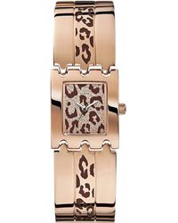 Guess - – – 3.1 Cm Stainless Steel Rectangular Dial Rose Gold Steel Bracelet Watch - Lyst