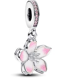 PANDORA - Moments Movable Cherry Blossom Sterling Silver Dangle With Fancy Pink Cubic Zirconia And Shaded Pink Enamel - Lyst
