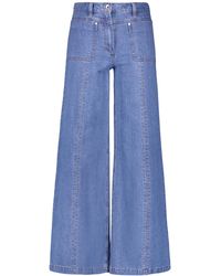 Gerry Weber - Jeans Mir꞉JA Wide Leg aus Baumwoll-Leinen unifarben reguläre Länge Blue Denim 48 - Lyst