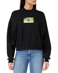 Calvin Klein - Illuminated Box Logo Crew Neck Sweatshirts Black - Lyst