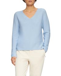 S.oliver - Gerippter Strickpullover aus Baumwollmix mit V-Ausschnitt - Lyst