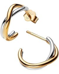 PANDORA - Essence Organic Shaped Bicolour Open Hoop Earrings In Sterling Silver With 14 Carat Gold-plated Alloy 263880c00 - Lyst