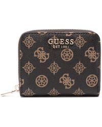 Guess - Laurel Slg Small Zip Around Wallet Mocha Logo - Lyst