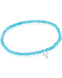 Tous - Bracelet élastique avec boules rondes d'apatite néon et motif de croix en argent sterling - Lyst