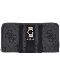 Guess - Portafoglio Erenia Zip Around Wallet Coal Logo grigio scuro - Lyst