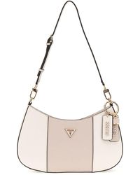 Guess - Noelle Ii Top Zip Shoulder Bag Cream White/taupe - Lyst