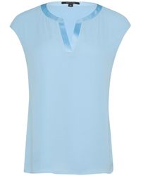 Comma, - Blusenshirt mit Satinblende hellblau 38 - Lyst