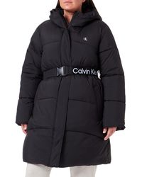 Calvin Klein - Coat Plus Logo Belt Long Puffer Winter - Lyst