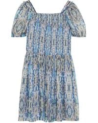 S.oliver - Kurzes Kleid aus Chiffon mit Glitzergarn und Smok-Detail Champagner 164 - Lyst
