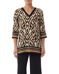 Comma, - Tunikabluse mit All-Over-Print und 3/4-Ärmeln schwarz 36 - Lyst