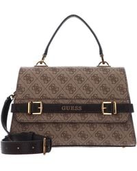Guess - Sestri Logo Top Handle Flap Bag Latte Logo/Brown - Lyst