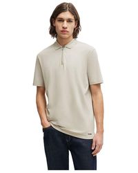 HUGO - S Dekok233 Cotton-blend Polo Shirt With Zip Placket Grey - Lyst
