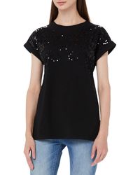 FIND Casual Short Sleeve Shiny Sparkle T Shirt Summer Crew Neck Cute Tee Tops - Black
