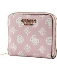 Guess - Laurel SLG Small Zip Around Wallet Pale Pink Logo - Lyst