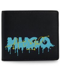 HUGO - Leather Billfold Wallet With Double Logo - Lyst