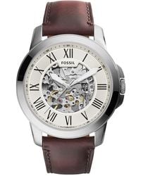 Fossil - Grant Auto Automatic Leather Three-hand Watch - Lyst