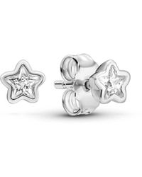 PANDORA - Moments Sterling Silver Sparkling Star Stud Earrings - Lyst