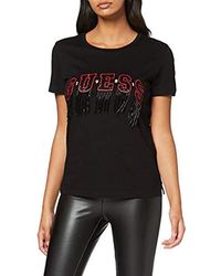 Guess SS Cn Fringes tee Camiseta para Mujer - Negro