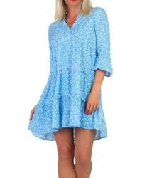 Vero Moda - Viskose Mini-Kleid Tunika 3/4 Arm VMEasy Joy mit Blumenprint 10297359 Bonnie Blue Vola XS - Lyst