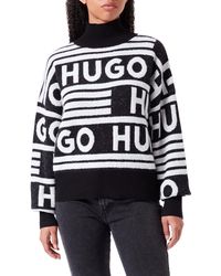 HUGO - Sismina Oversized Pullover mit Stehkragen und Jacquard-Logos Schwarz S - Lyst