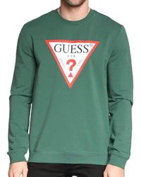Guess - Felpa Verde Uomo Triangolo Logo - Lyst