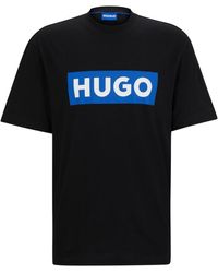 HUGO - S Nico Cotton-jersey T-shirt With Blue Logo - Lyst