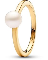 PANDORA - 14k Gold-plated unique metal blend Treated freshwater cultured pearl White 163157C01 - Lyst