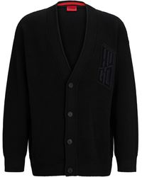 HUGO - S Scollem Cotton-blend Relaxed-fit Cardigan With Stacked Logo Black - Lyst