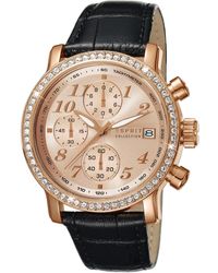 Esprit - Collection Pontess Orologio da donna al quarzo quadrante oro rosa con cronografo e cinturino in pelle nero EL190322007 - Lyst