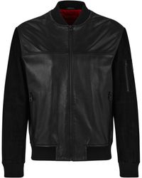 HUGO - Nappa-leather Jacket With Logo Badge - Lyst