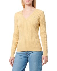 GANT - Stretch Cotton Cable V-Neck Pullover - Lyst