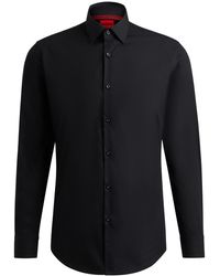 HUGO - S Koey Slim-fit Shirt In Easy-iron Cotton Poplin Black - Lyst