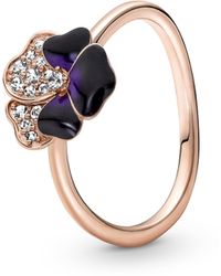 PANDORA - Pansy 14k Rose Gold-plated Ring With Clear Cubic Zirconia And Shaded Blue And Violet Enamel 180764c01 - Lyst