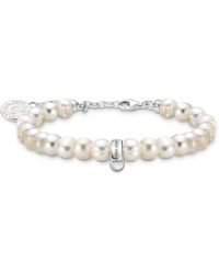 Thomas Sabo - Silver Charm Member Bracelet With White Oval-shaped Pearls 925 Sterling Silver - Lyst