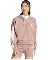 adidas - Essentials 3-Streifen French Terry Quarter-Zip Hoodie Warm Clay/White XS - Lyst