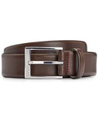 HUGO - S Gellot Sz35 Grained-leather Belt With Logo-engraved Buckle - Lyst