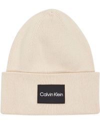 Calvin Klein - Fine Cotton Rib Beanie Beige - Lyst