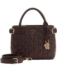 Guess - Paisleigh Small Satchel Espresso Handbag Shoulder Bag Dark Brown - Lyst