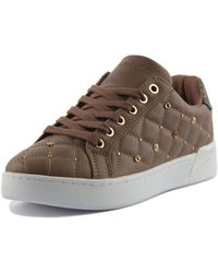 Guess - Reea Low Top Lace Up Quilted Synthetic Trainers - Lyst