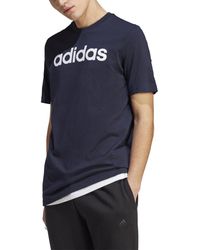 adidas Essentials Single Jersey Linear Embroidered Logo T-shirt in Blue for  Men | Lyst