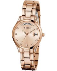 Guess - Womens 31 Mm Mini Aura Rose Gold Dial Stainless Steel Analog Watch - Gw0385l3, Rose Gold Tone, Strap - Lyst