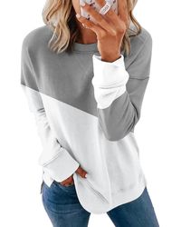HIKARO Lässige T-Shirt Sweatshirt Pullover Oberteile Mode Rundhals Farbanpassung Bluse Sweater Frühling Herbst Winter - Grau