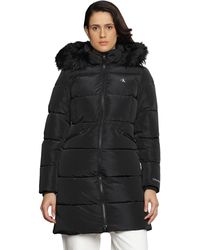 Calvin Klein - Coat Faux Fur Hooded Fitted Long Winter - Lyst