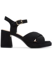 Clarks - Ritzy75 Rose Suede Sandals In Black Standard Fit Size 7 - Lyst