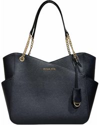 Michael Kors - Jet Set Travel Large Top Zip Chain Tote Black Saffiano Leather - Lyst