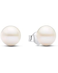PANDORA - Timeless Pendientes de botón de plata de ley con perla blanca cultivada de agua dulce tratada de 7 mm - Lyst